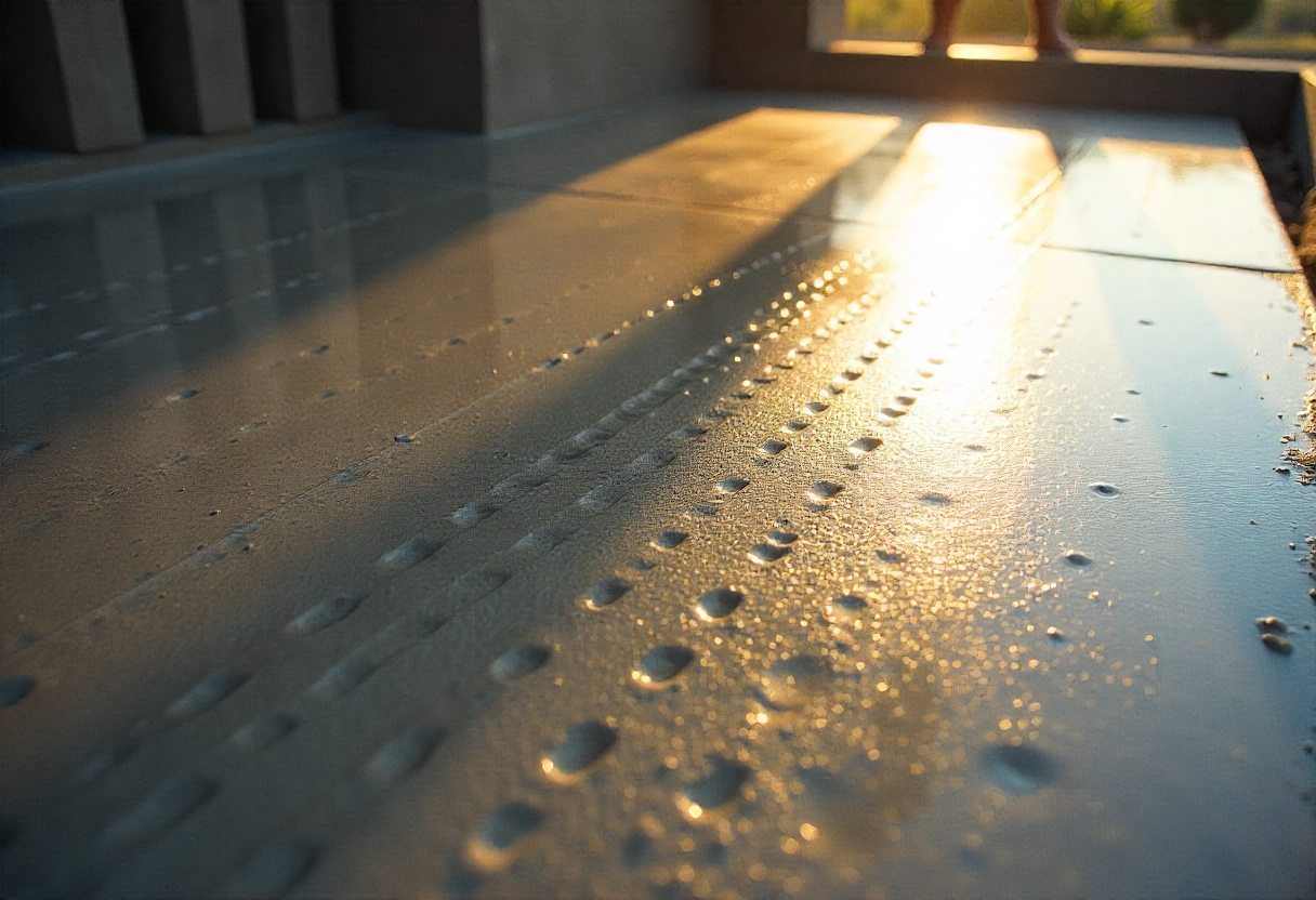 Freshly poured concrete house slab with smooth wet surface